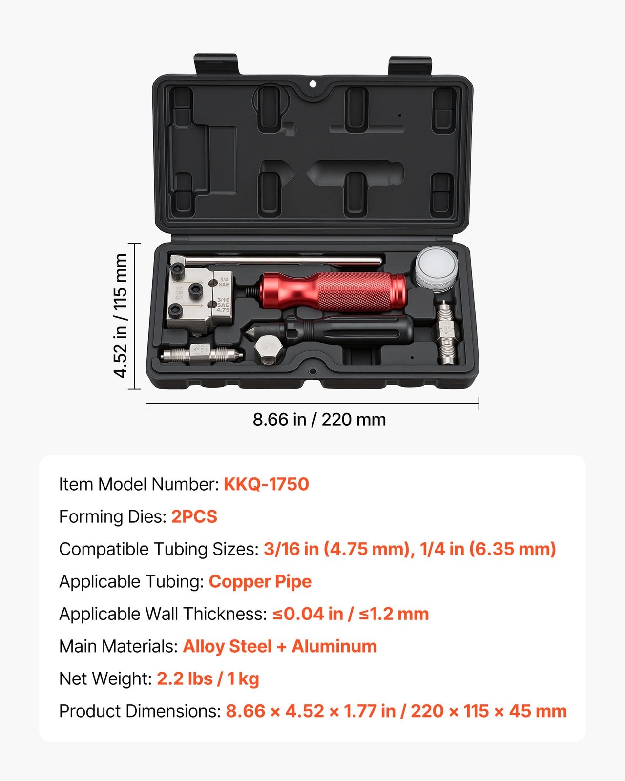 VEVOR Brake Line Flaring Tool Kit, 45° Single & Double Flare for Small