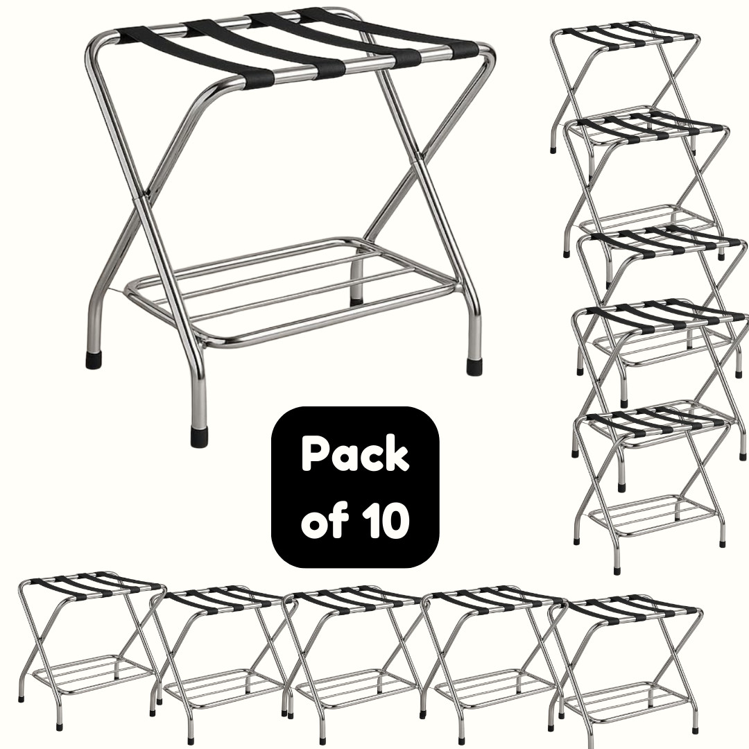 USTECH -Luggage Rack double tier for Guest Room ,Chrome, Foldable Suitcase Stand