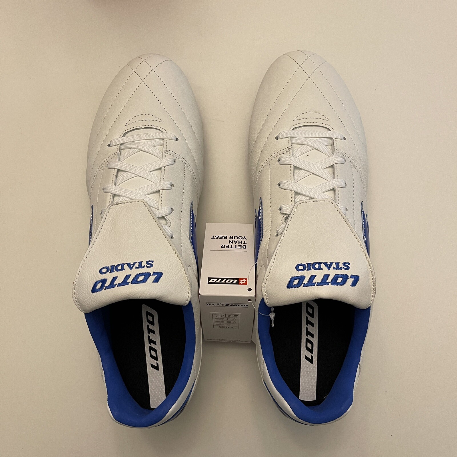 Lotto Stadio 200 III FG - Soccer Football Cleats - White Blue - US 13 EUR 47 NEW