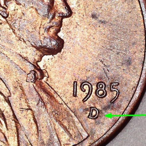 1985 Denver Lincoln Penny - "Tilted" Mint Mark