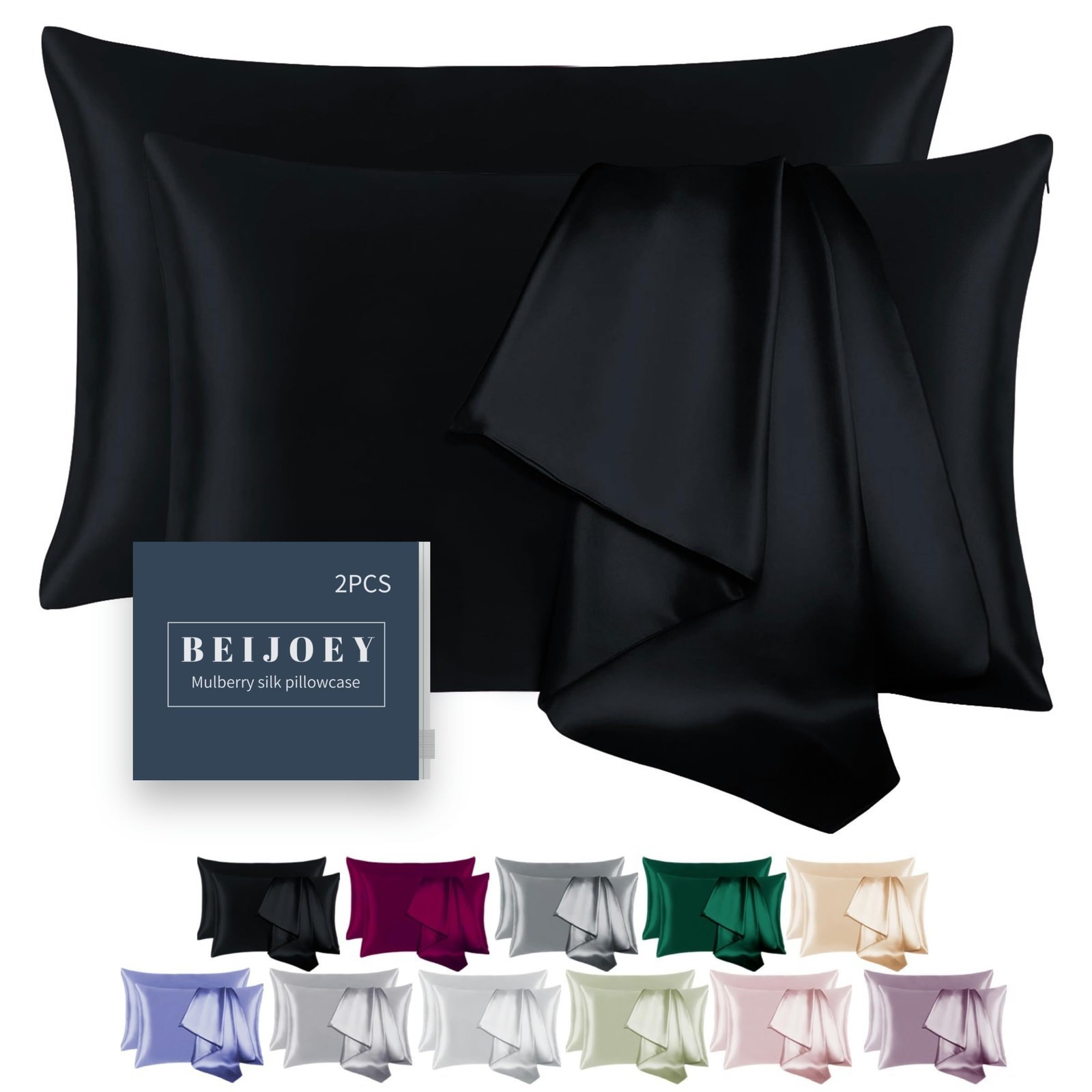 100% Mulberry Silk Pillowcase 2 Pack for Hair and Skin,with Hidden Zipper,Both S