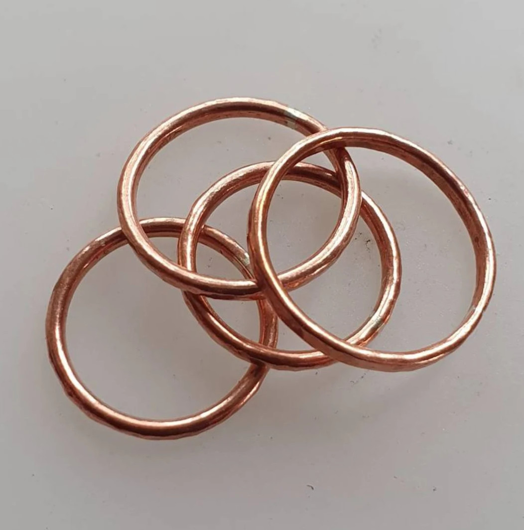 Solid Copper Minimalist Healing Handmade Unisex Ring, Stackable rings Set of 4