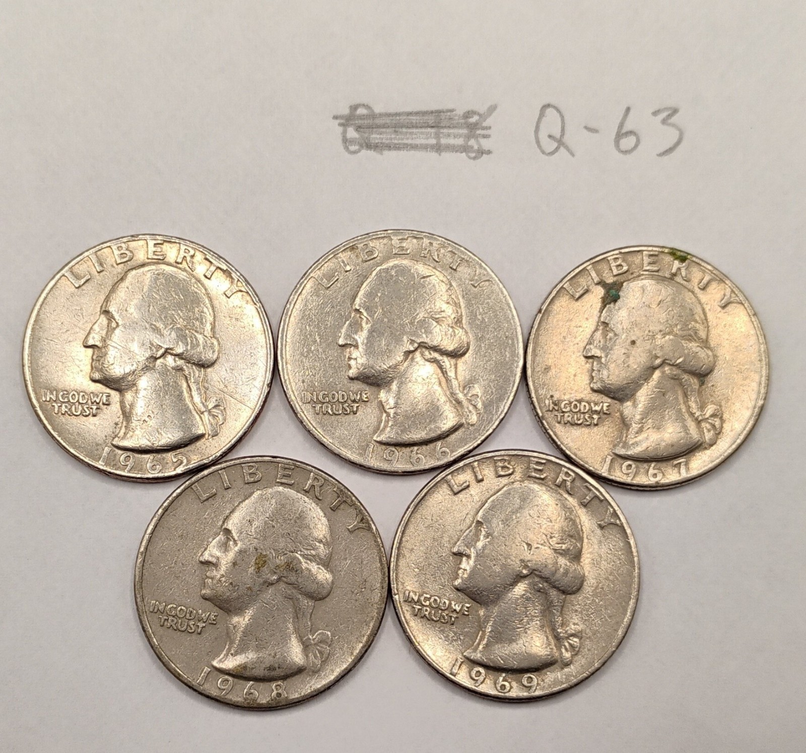 Old 60s Lot 5 US Eagle Quarters P 1965/1966/1967/1968/1969 Actual Coins [AL-Q63]
