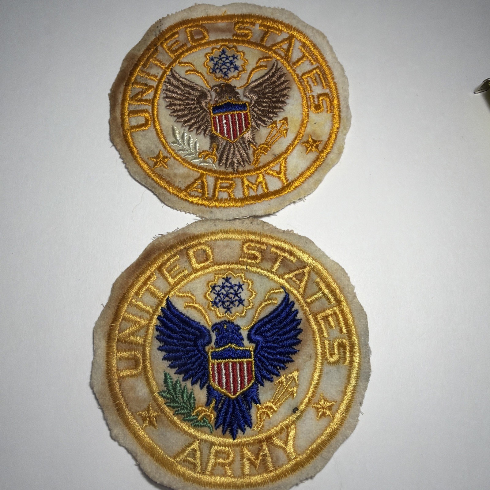 WWII US Army PX Felt Jacket Patches 2 Color Variations. Old And Stained.