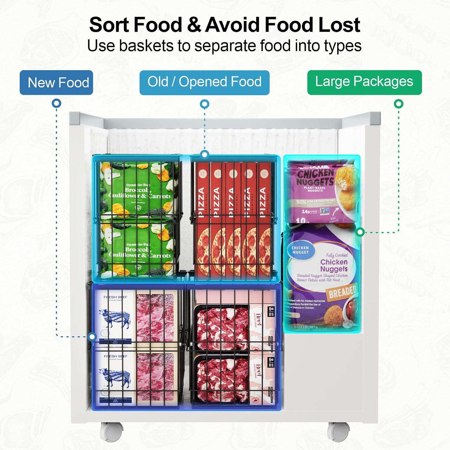 Deep Freezer Organizer Bins - Height-Adjustable Fit 12" Pizza, 2Pcs | Extra Larg