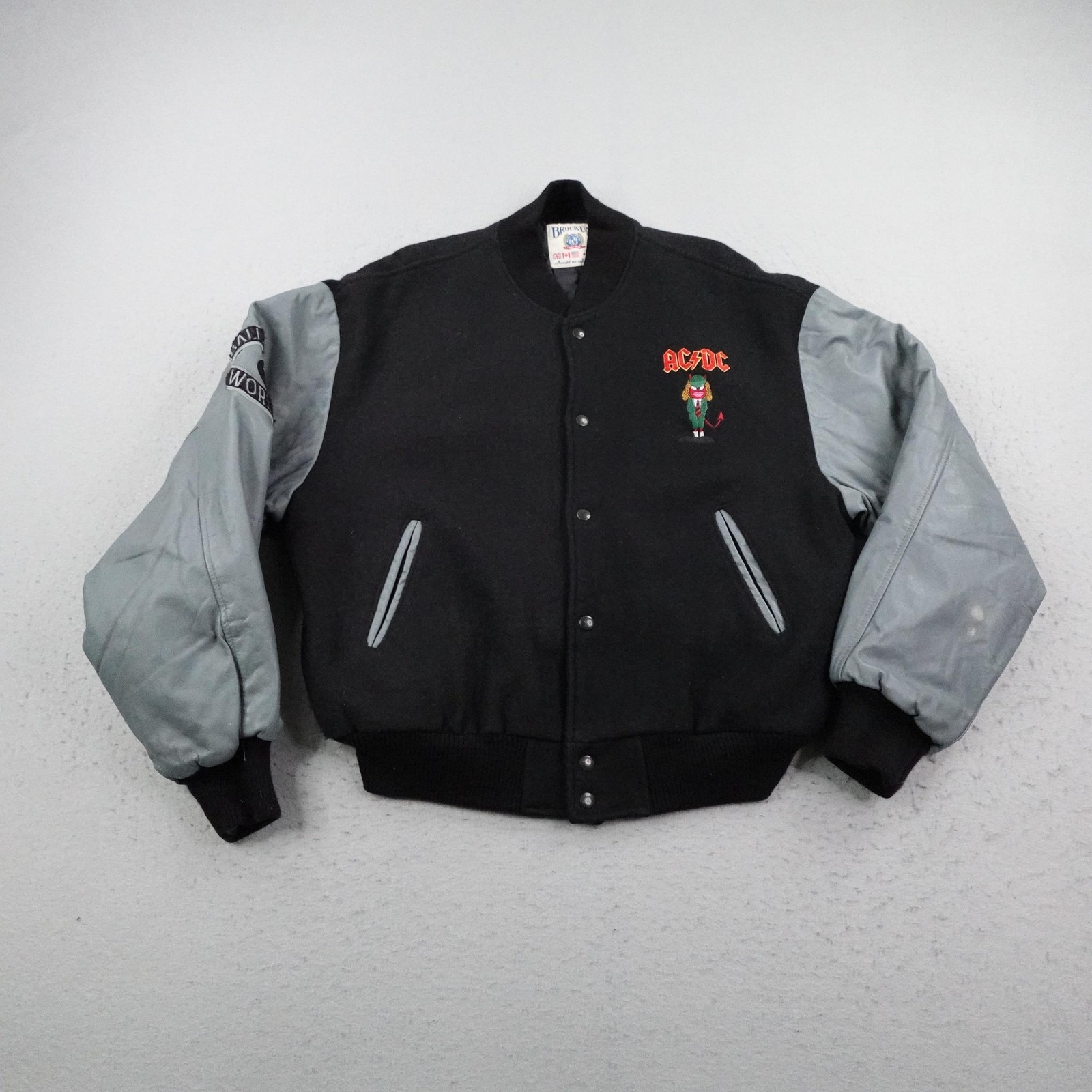 Vintage AC/DC Jacket Mens XL Black Leather Varsity Ballbreaker Tour 90s Brockum
