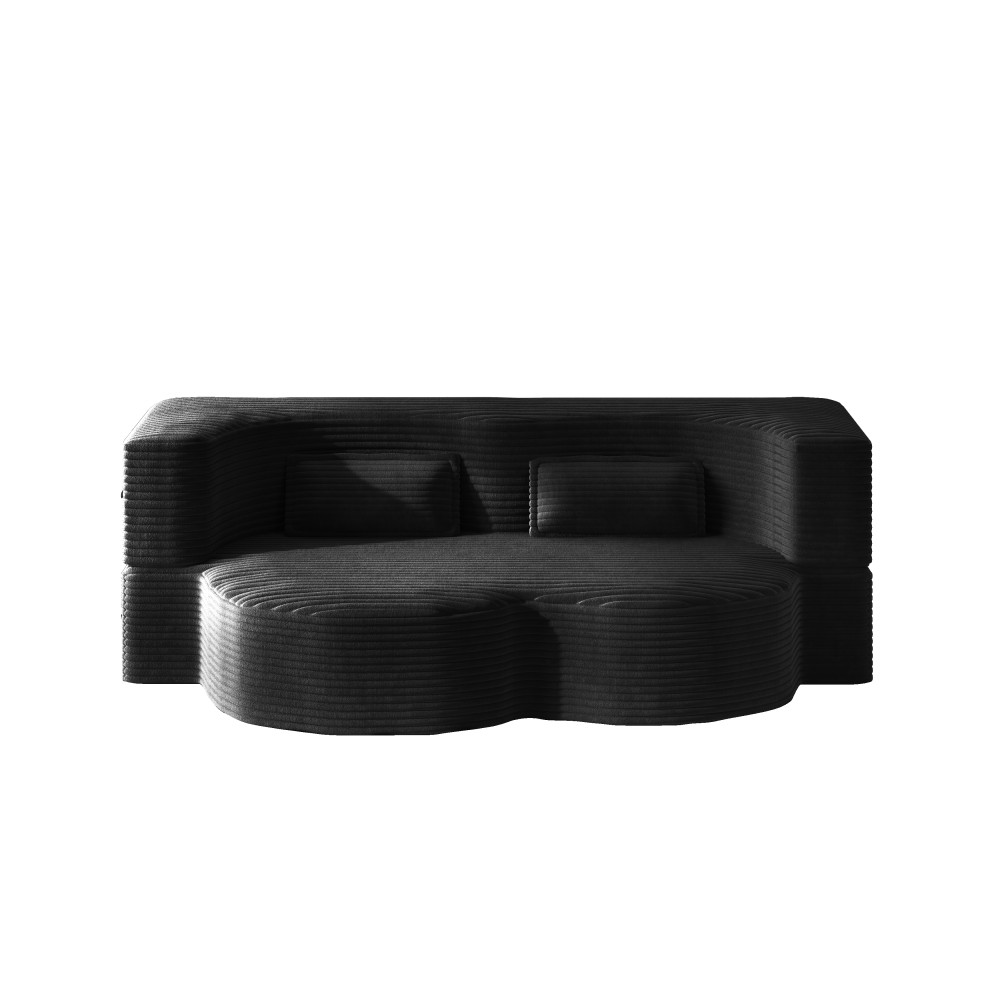 Corduroy Twin Floor Sofa Bed w/ 2 Pillows, Foldable Sleeper Couch, Black