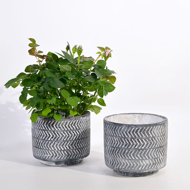 Creative Round Flowerpot Silicone Concrete Mold Stripe Pattern Planter DIY Mould