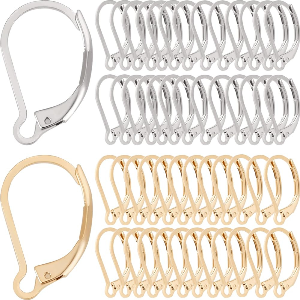 1 Box 100Pcs 24K Gold Plated Stainless Steel Earring Hooks Leverback Earring ...