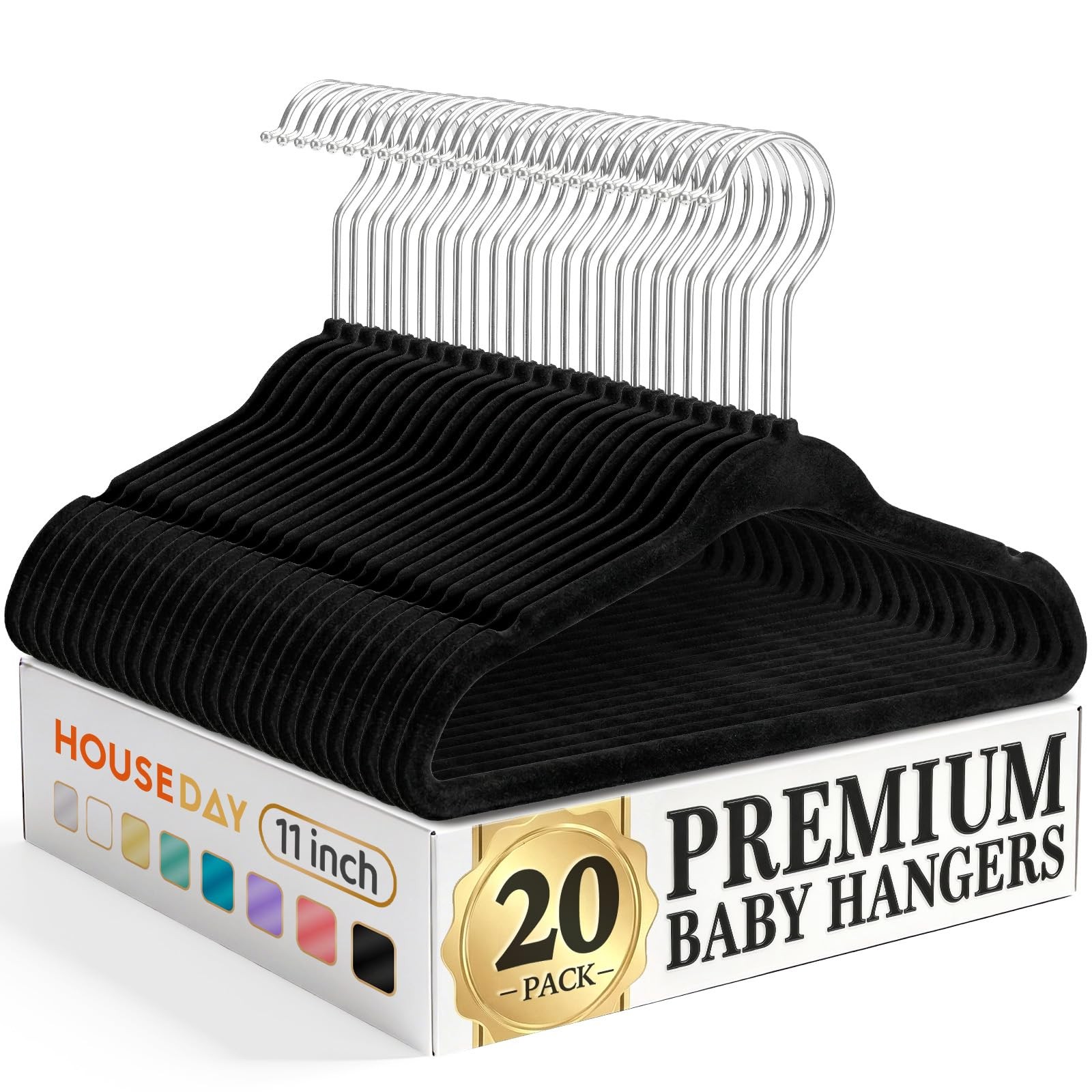 11 Inch Black Velvet Baby Hangers 20 Pack, Premium Kids Hangers for Children,...