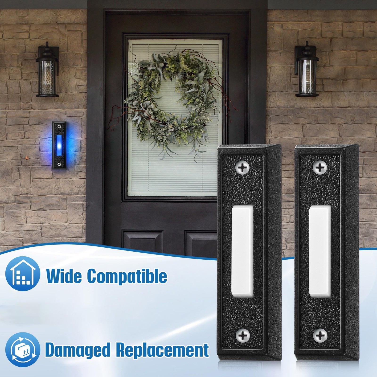 Lighted Doorbell Button, Wall Mounted Garage Door Switch with Bule LED Light