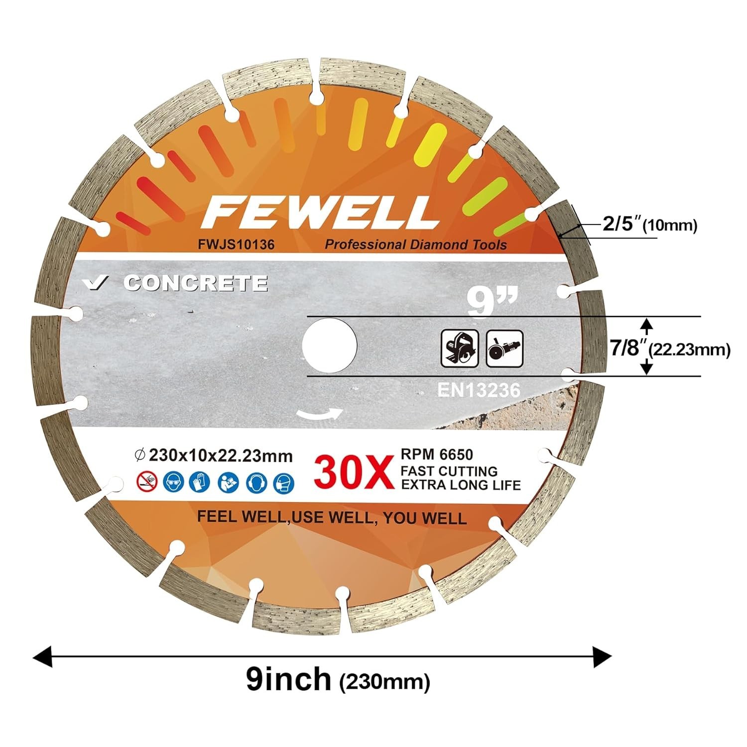 9 Inch Diamond Blade, Segmented General Purpose Blade Dry/Wet Cutting Concret...