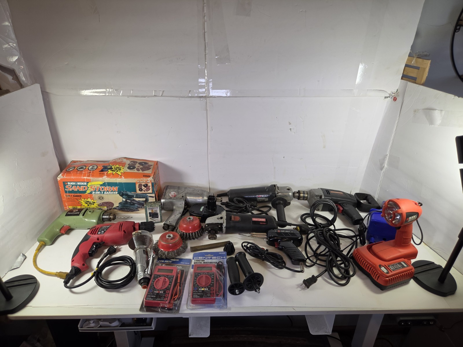 Vintage Power Tools Lot Drill Grinder Sander Soldering Light Air Impact Meter