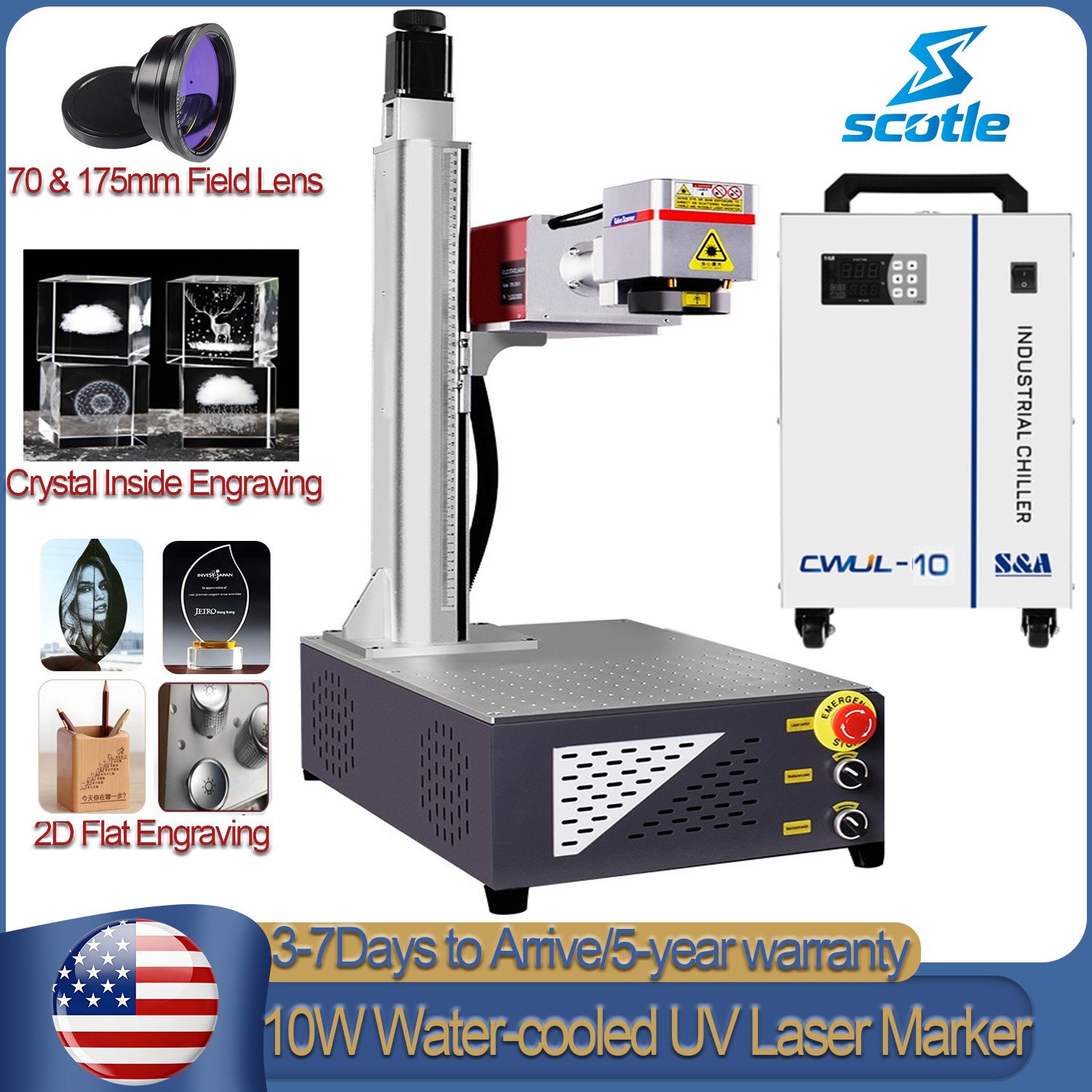 10W UV Crystal Inside 3D Engraving Laser Marking Machine Motorized Z S&A Chiller
