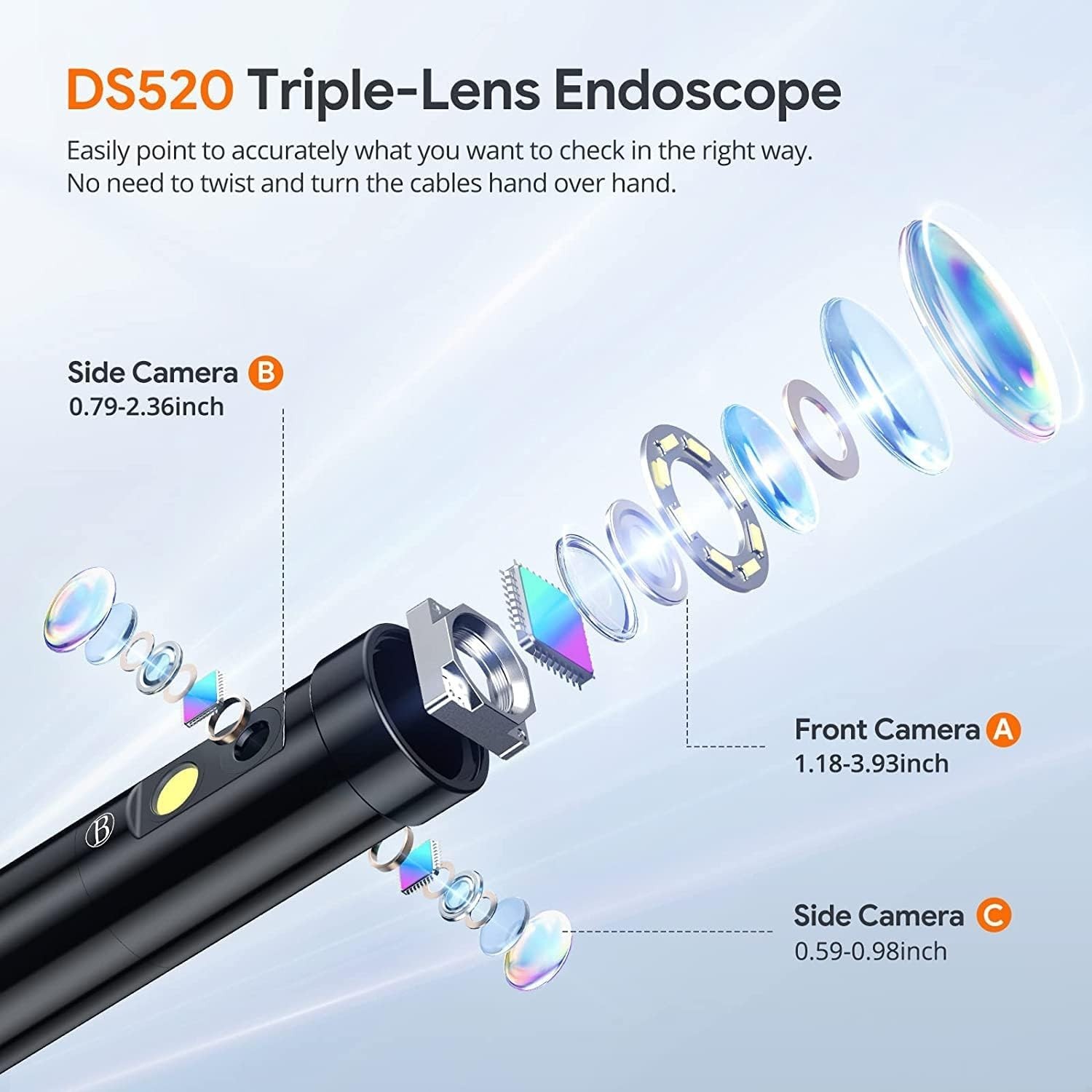 DEPSTECH Triple Lens Borescope Inspection Camera 5"Screen 1080P Endoscope Camera