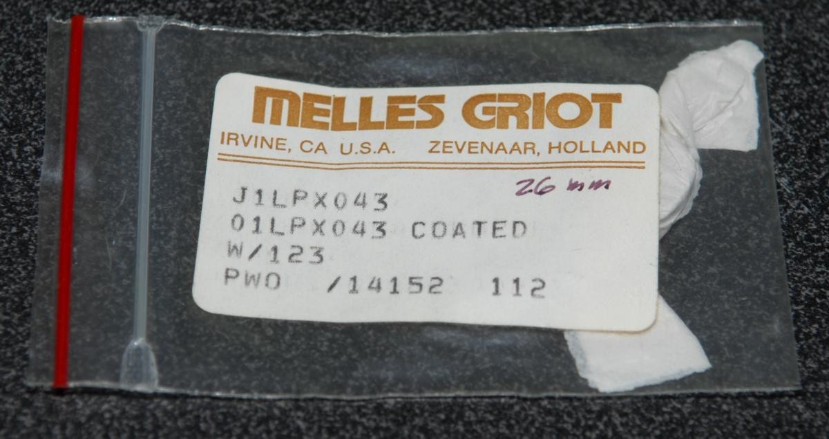 Melles Griot 01-LPX-043/123 Plano-Convex Lens, Dia. 13.5 mm, 26 mm F.L. BK-7