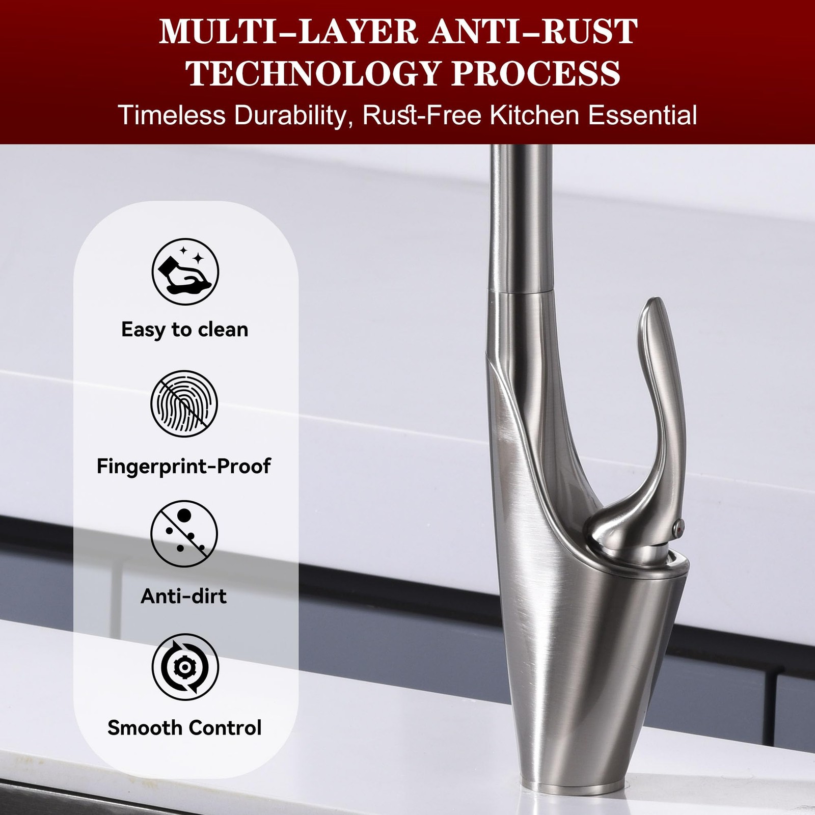 SUMERAIN Pull Out Kitchen (17-5/16") Faucet Height, Brushed Nickel