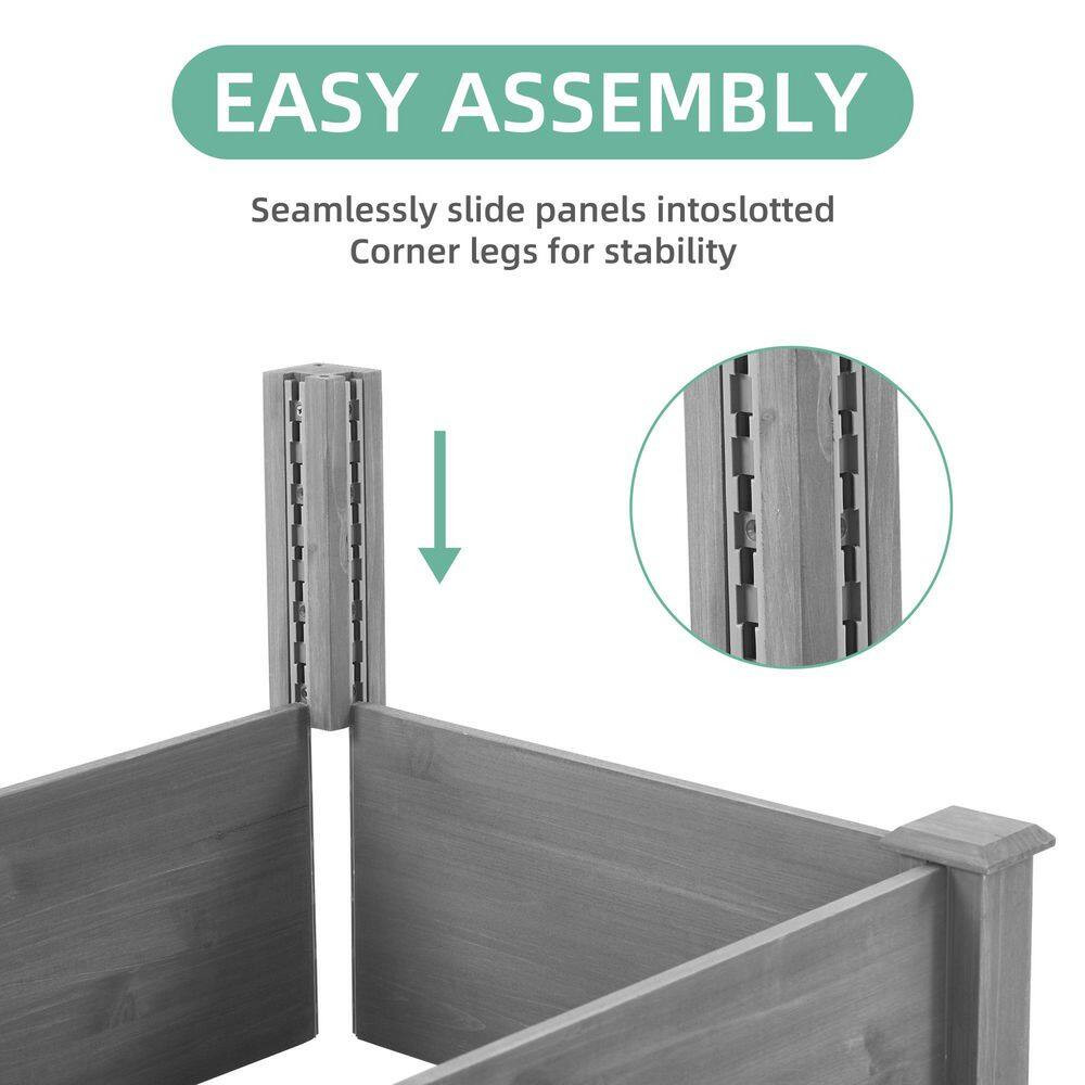 Patio Gray Solid Wood Outdoor Raised Garden Bed