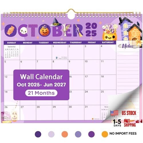 Calendar 2026-2027, Monthly Wall Calendar Oct 2025 – Jun 2027 Vivid Festival