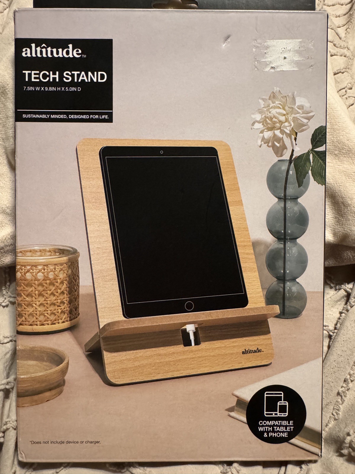 Tech Stand 7.5in W x 9.8 In H x 5.0 In D Wood Finish (New Not Opened)