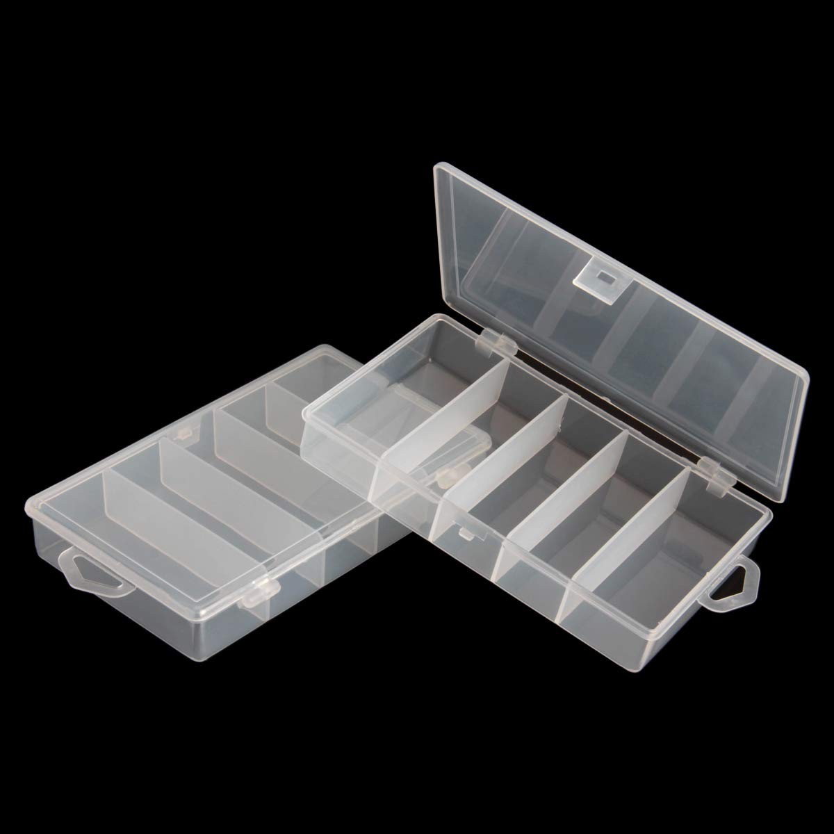 2 Pack 5 Grid Clear Plastic Fishing Tackle Storage Box Jewelry Making Finding...
