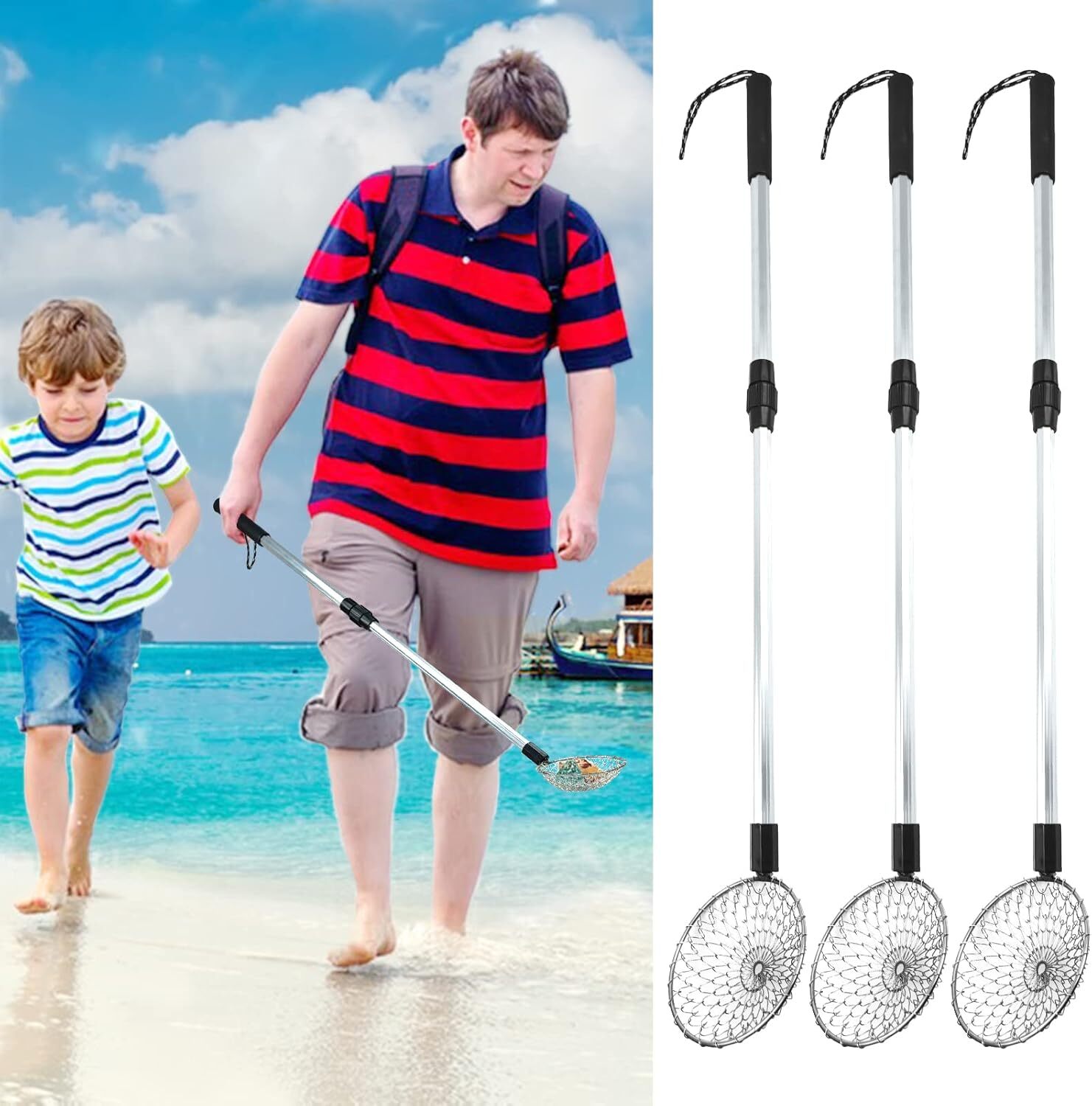New Upgraded 3 Pcs Shark Tooth Sifter, Beach Sand Sifter, Sand Scoop Shell Scoop