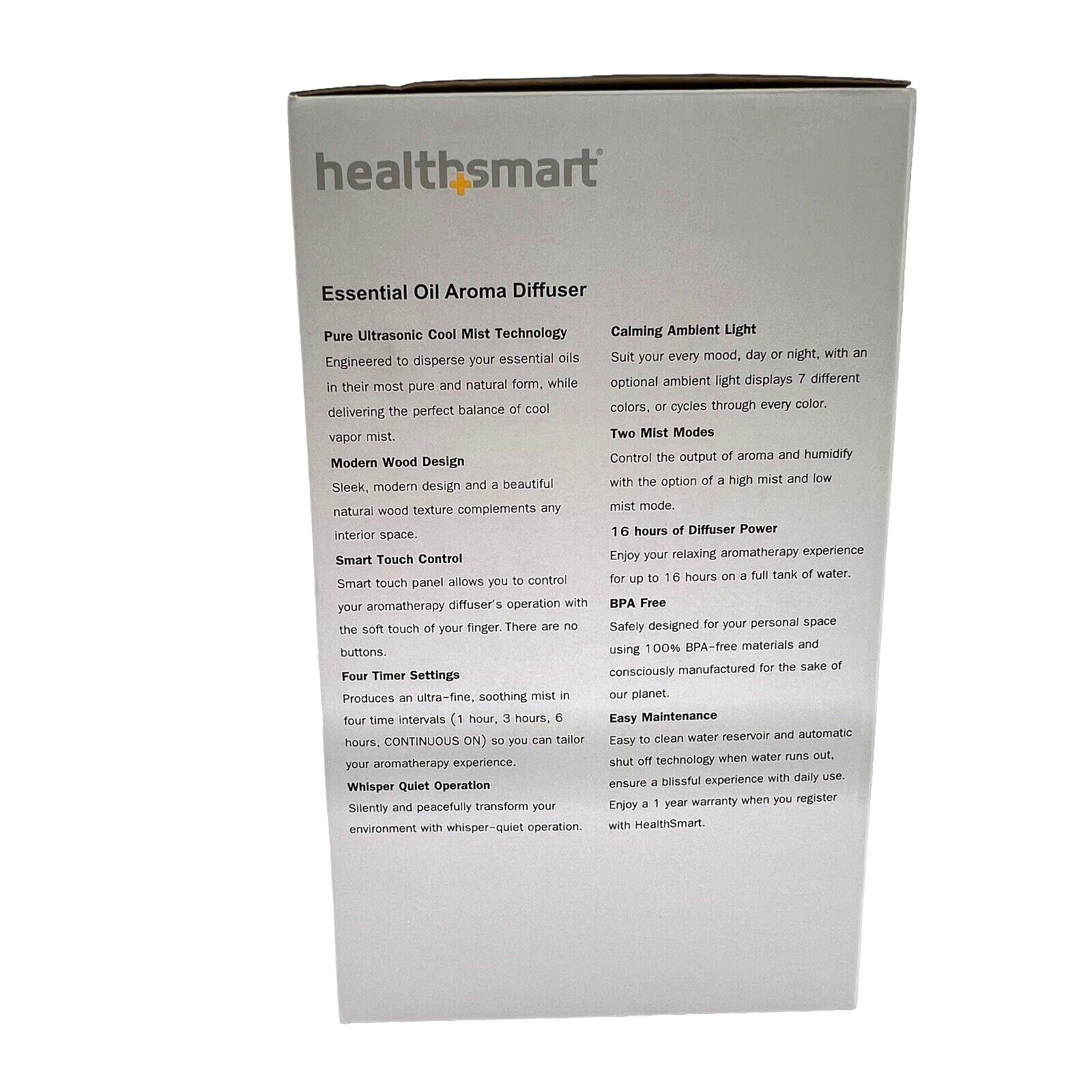NEW HealthSmart + Cool Mist Diffuser & Essential Oil Aromatherapy White 500mL