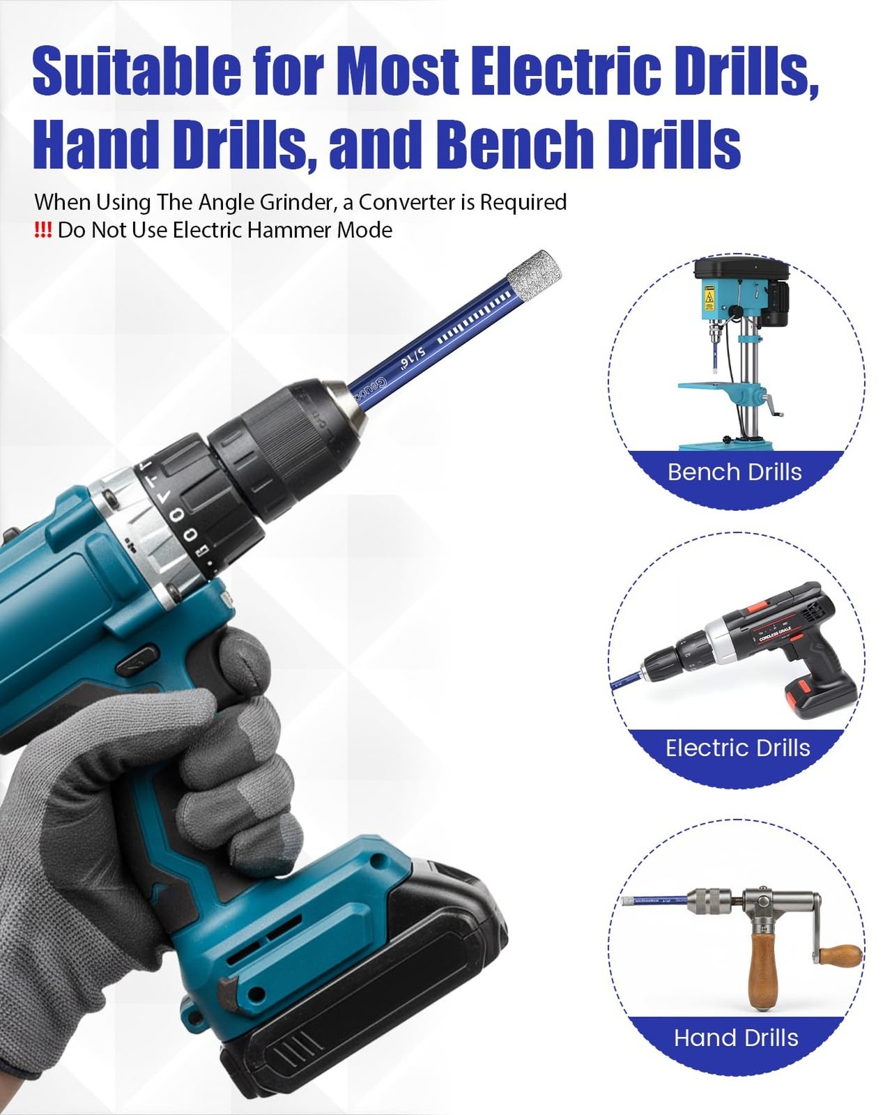 7 Pcs Diamond Drill Bits Set for Ceramic Glass Stone Porcelain Tile, Multi-Pu...