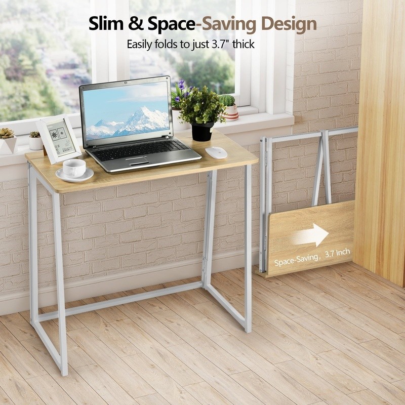 Folding Table Portable Compact Metal Frame Modern Design No Assembly Needed New