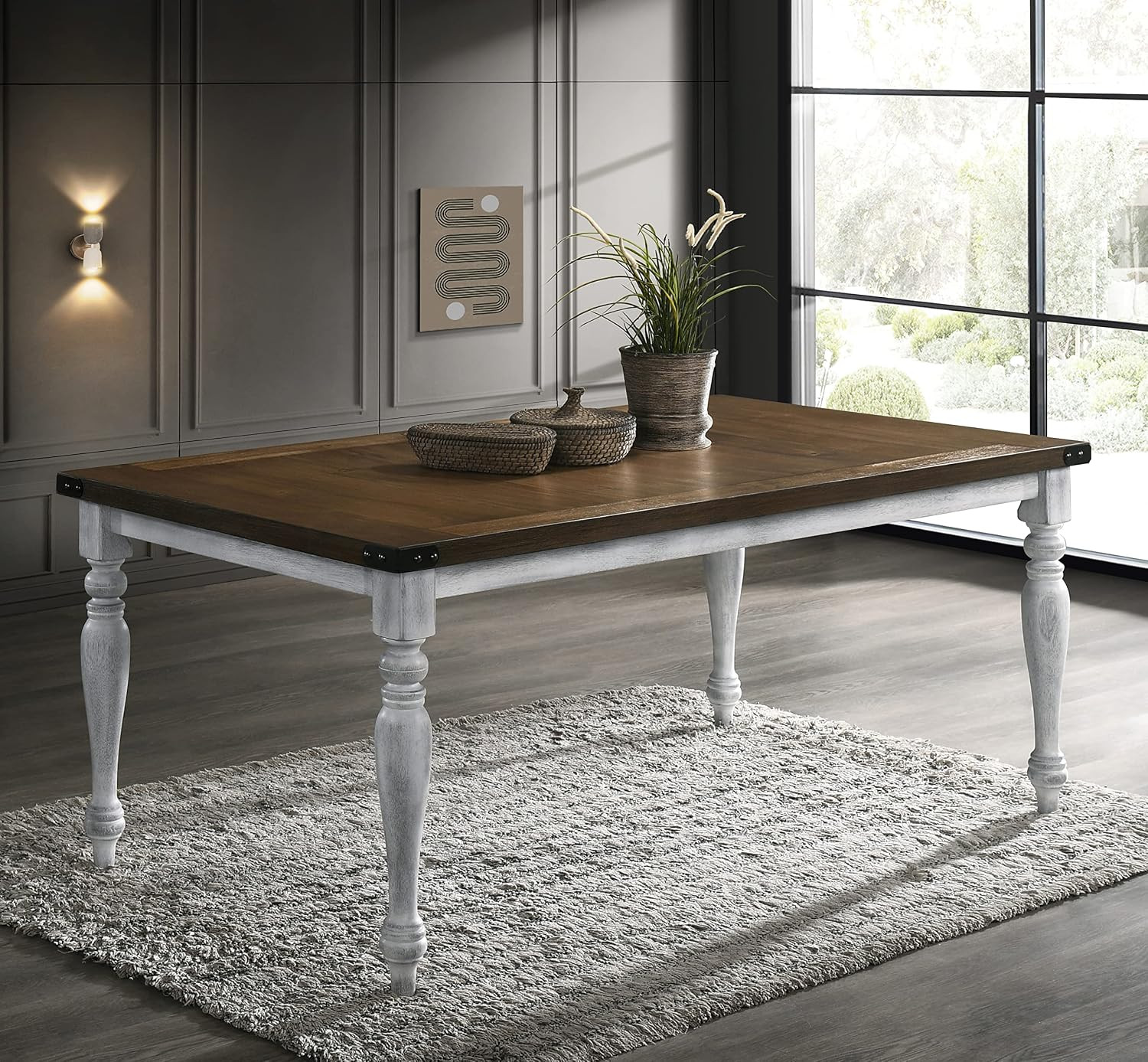 Salines 5-Piece Dining Table Set with 4 Upholstered Chairs, Rustic White