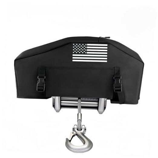 BLIRITEL Waterproof Trailer Winch Cover,Heavy Duty UV Black-with Flag Pattern