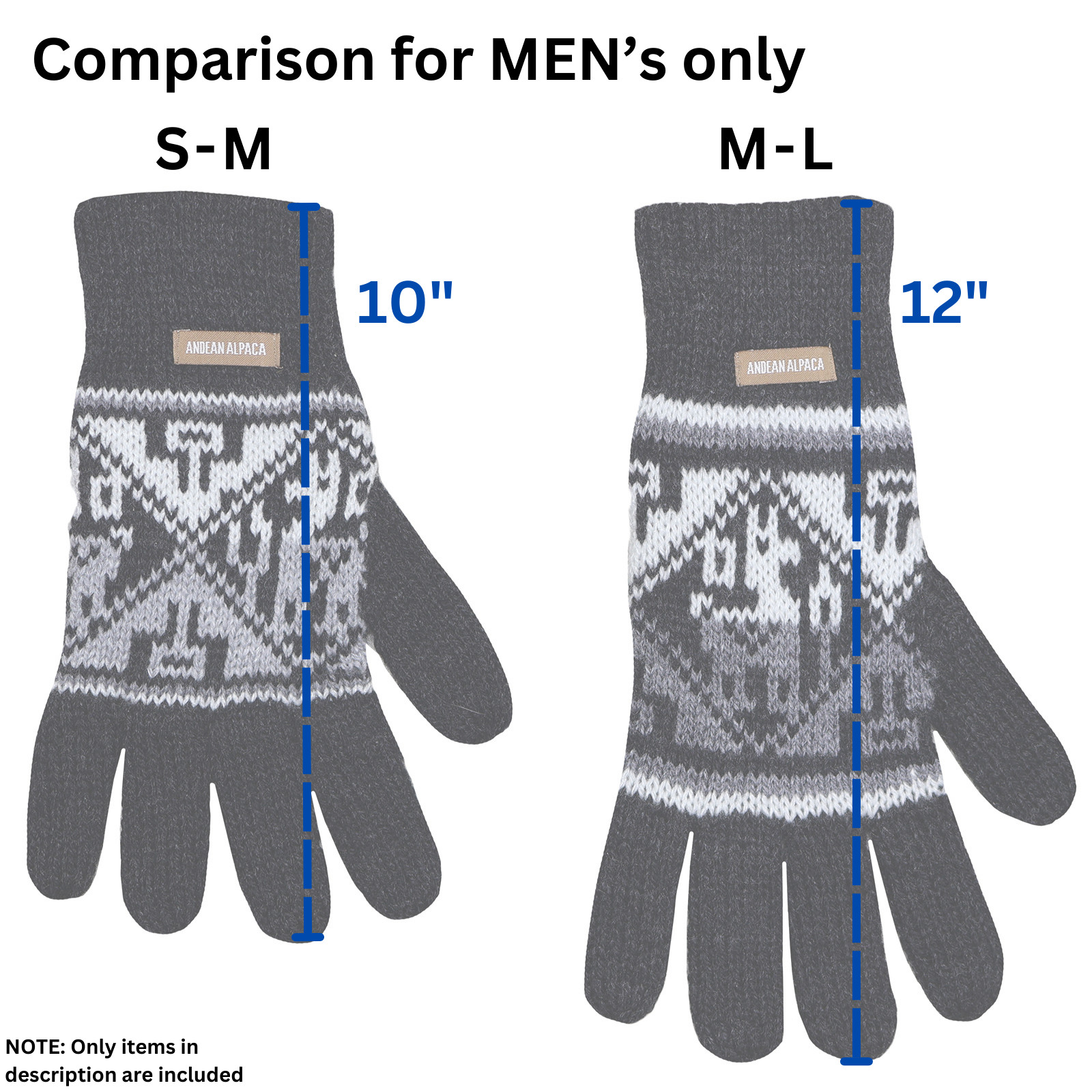 HANDMADE ANDEAN ALPACA MEN'S M LIGHT GRAY GLOVES