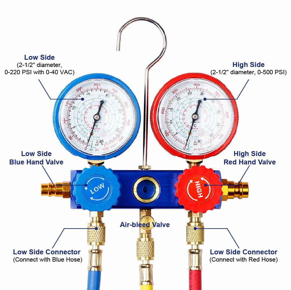 New HVAC AC Manifold Gauge Set A/C Air Refrigeration Kit Brass Freon Vacuum Pump