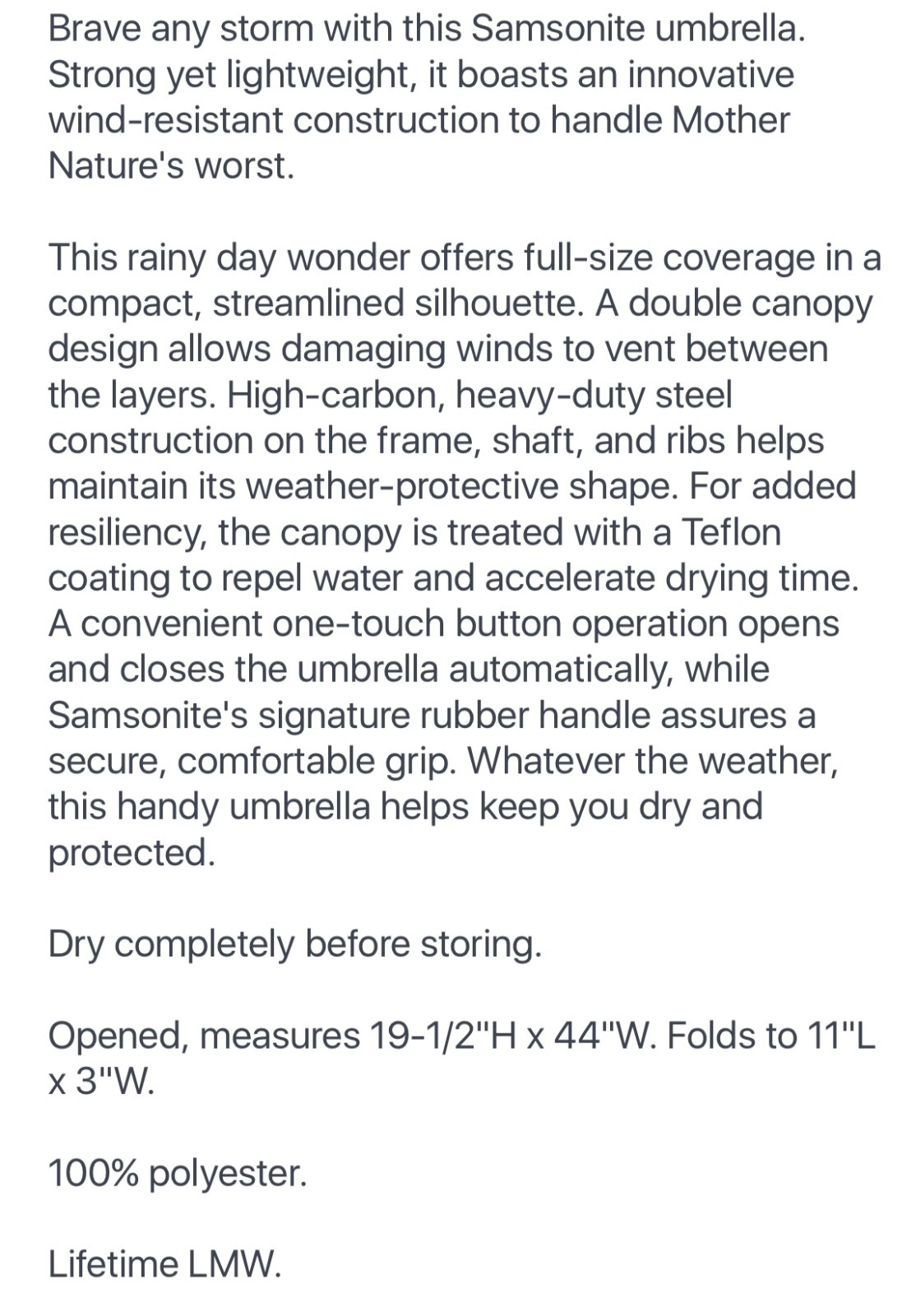 Samsonite Wind Resistant Double Canopy Auto Open & Close Umbrella (Navy:S/3)