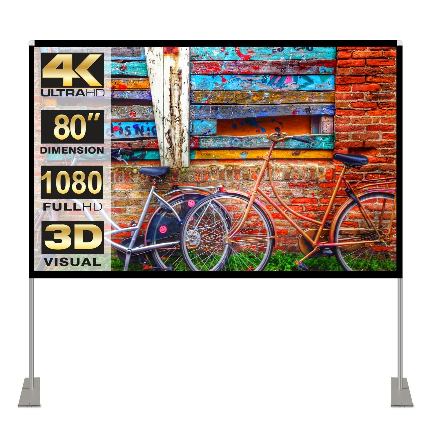 Outdoor Portable Projector Screen 80" 4K HD for Home Theater & Travel