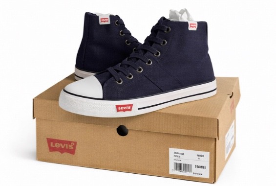 Levi’s Hamilton Navy High Top Sneakers Men’s Canvas Casual Shoes New