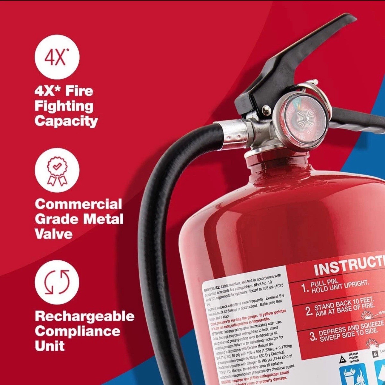 First Alert PRO10 Rechargeable Fire Extinguisher, UL 4-A:60-B, Red