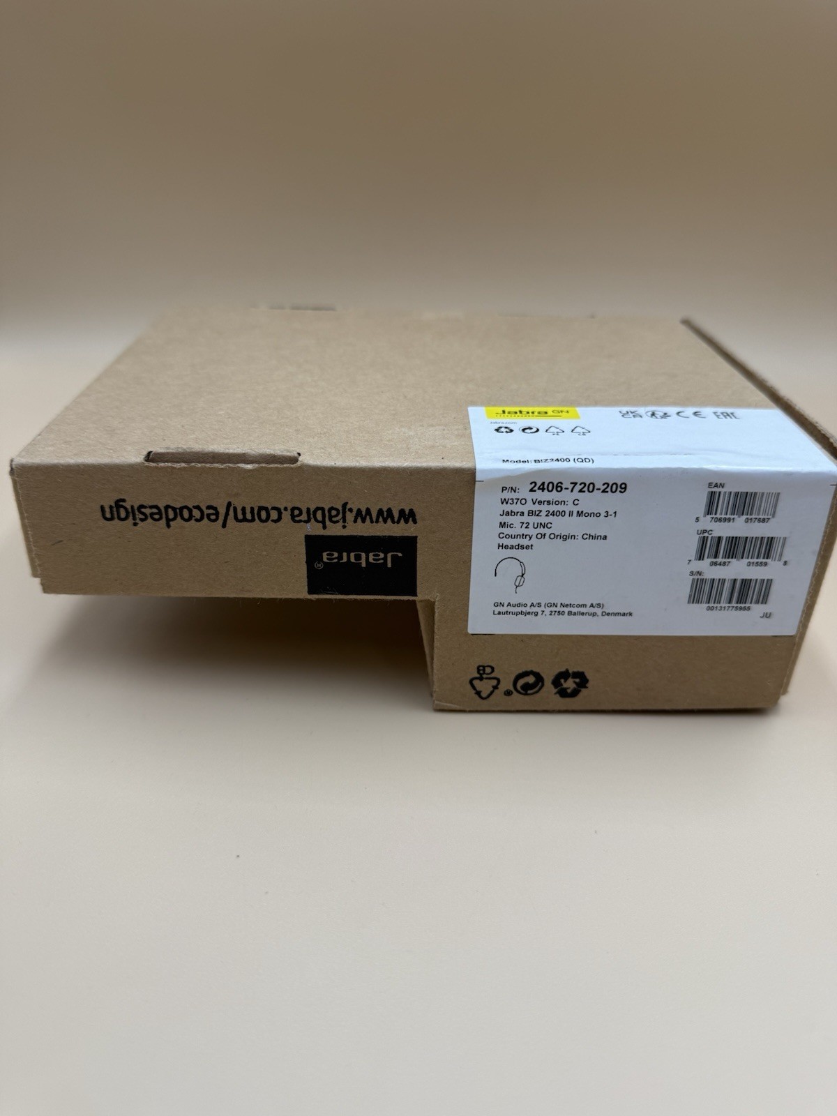 JABRA BIZ 2400 II MONO HEADSET 2406-720-209 w/ GN1200 CC COILED CABLE 88011-99