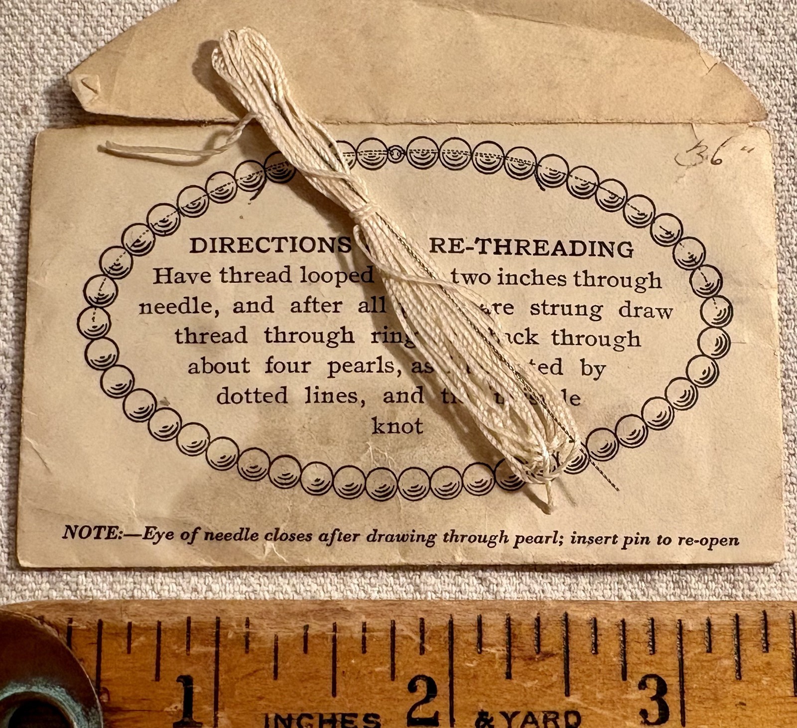 Vintage Davis Manu. Co. Buffalo Pearl Rethreading 36" Unused 1940's? Strong !