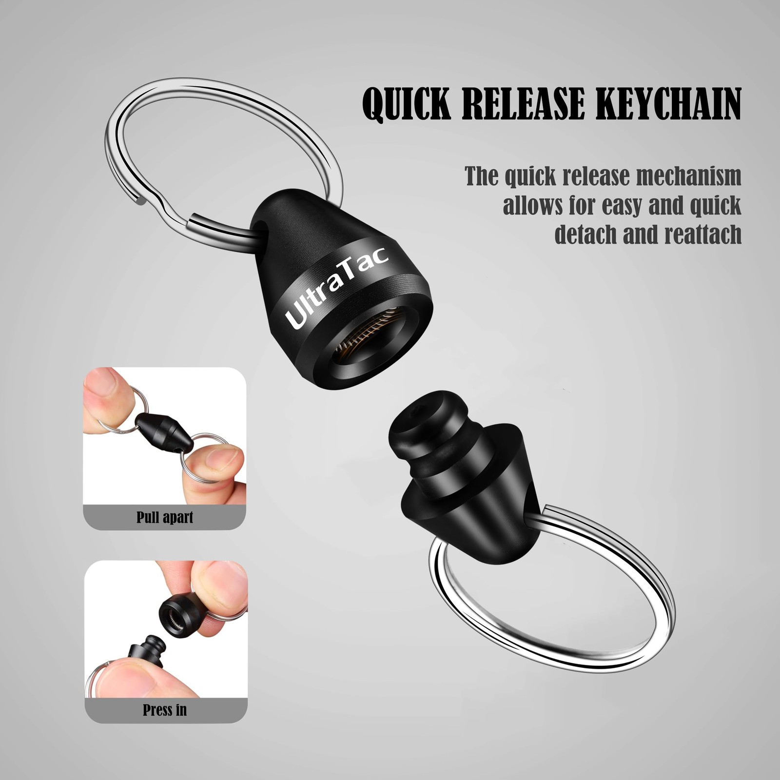 UltraTac Quick Release Keychain for Men, Secure Small, Black + Carabiner