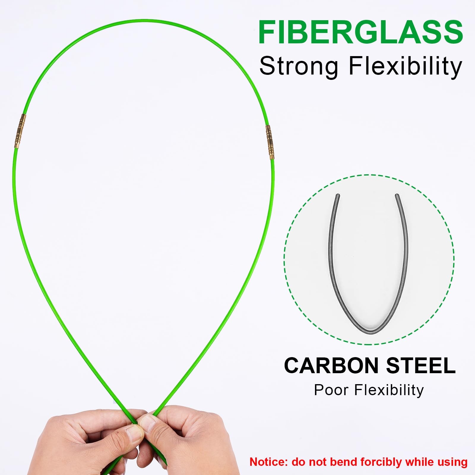 14' Wire Fishing Tool Fish Tape Cable Rods, Green Wire Puller with 5 Attachments