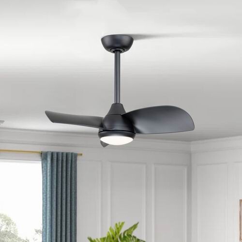 28" Black Ceiling Fan with Light & Remote, 3-Blade, LED, Indoor Downrod Mount