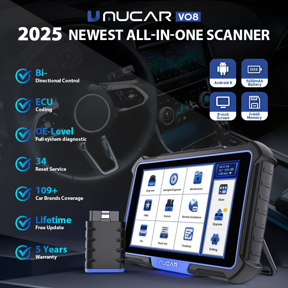 MUCAR VO8 Car ALL System Diagnostic Tool OBD2 Bidirectional Scanner E-CU Coding