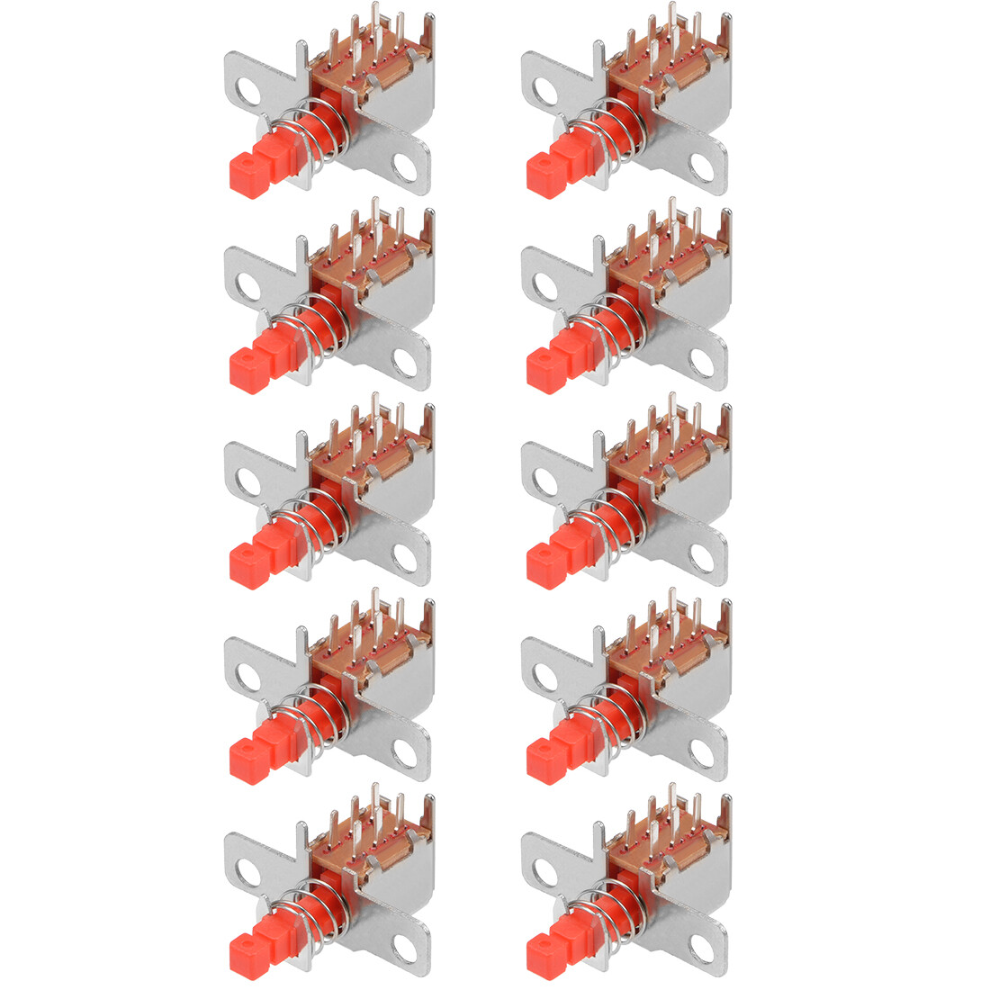 Push Button Switch, DPDT 6 Pin 1 Position Self-Locking Red 10pcs