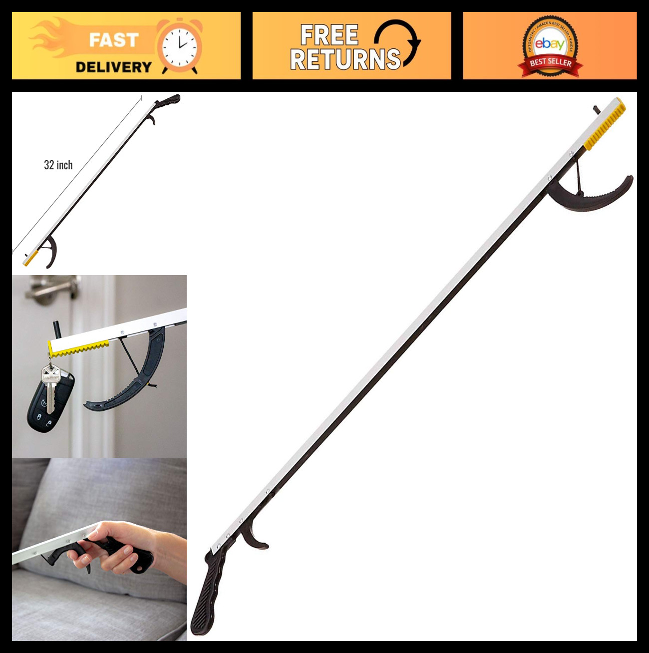 32" Reacher Grabber Tool for Seniors, Disabled, Post-Surgery Aid, Claw Picker, A