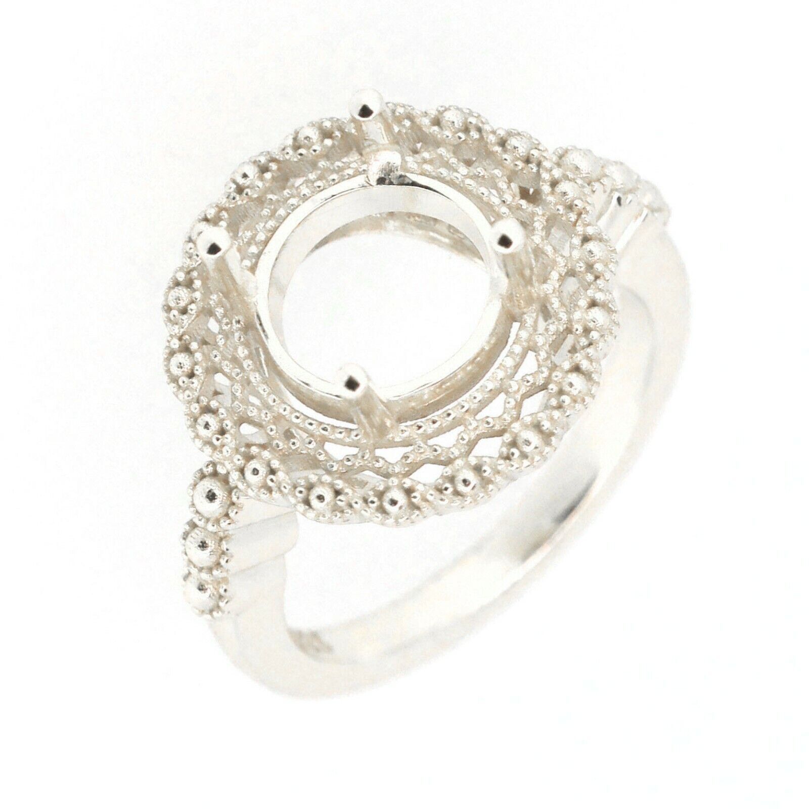 Art Deco Style Sterling Silver Semi Mount Ring Setting Round RD 9x9mm Sz 6