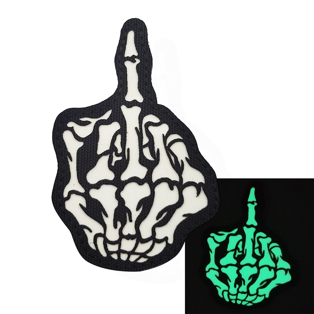 Reflective IR SKELETON MIDDLE FINGER BLACK & WHITE GITD Hook Loop Patch Glow
