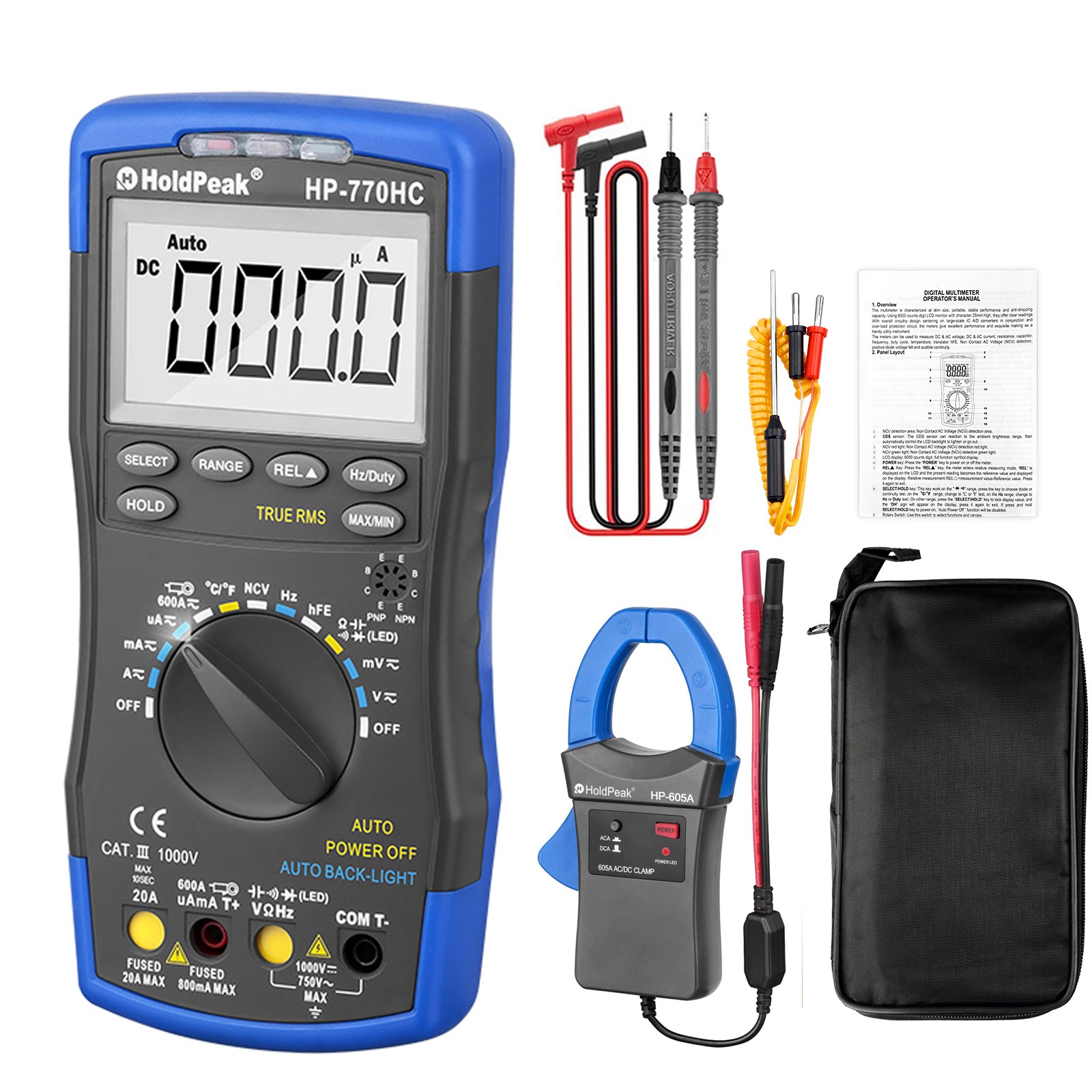 Digital Multimeter True RMS 600A DC/AC Current 6000 Counts w/ Temperature & NCV