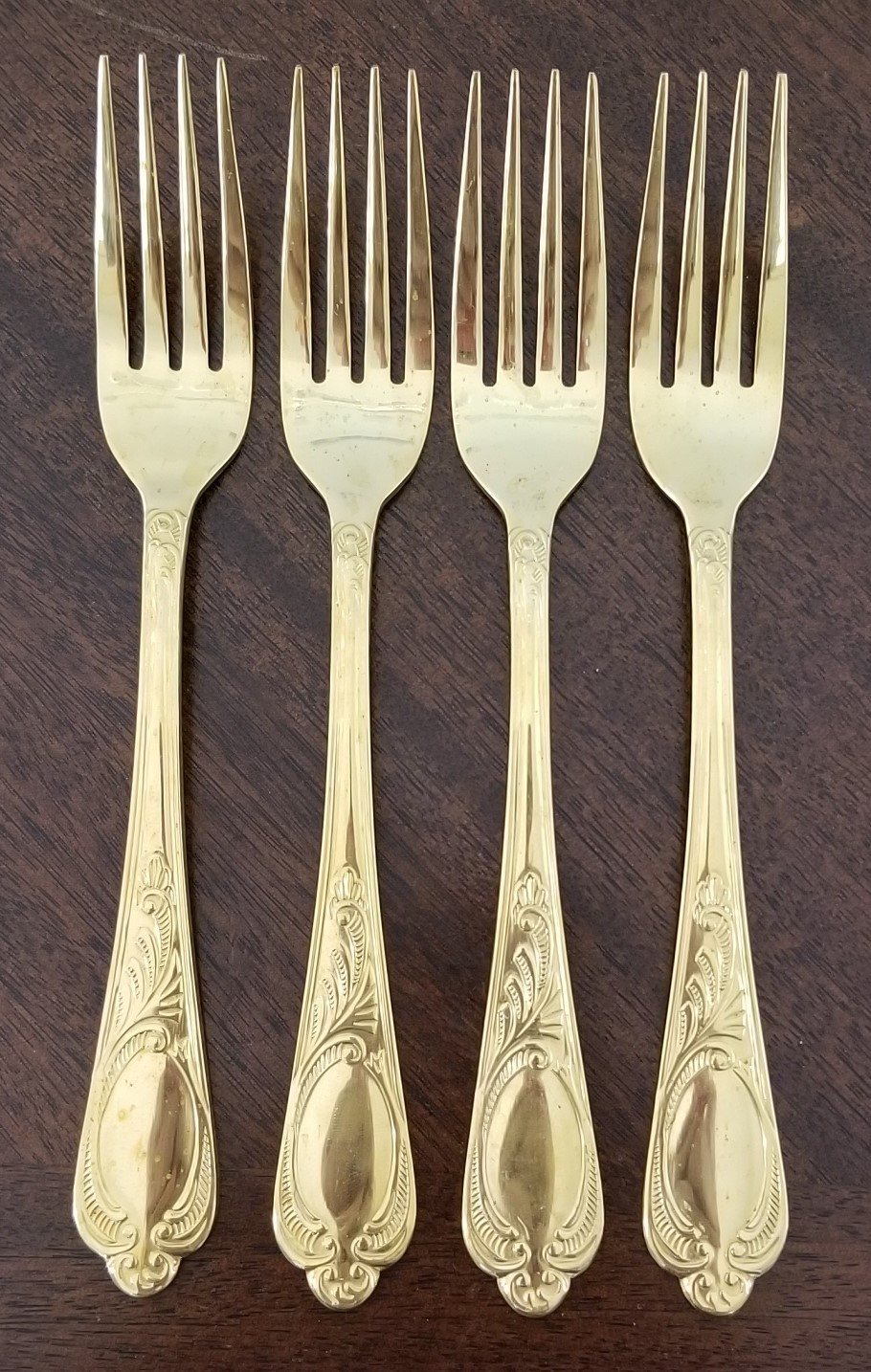 Lot of 4 - 23/24K Gold Plated HARTVERGOLDET Germany 18/10 Dinner Forks 7 3/4”