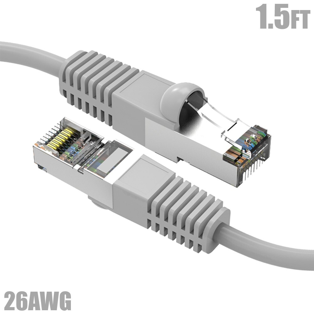 1.5FT Cat5e RJ45 Network LAN Ethernet FTP Cable Shielded Copper Wire 26AWG Gray